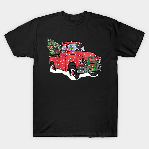 Black Labs Christmas Red Truck T-Shirt by emrdesigns